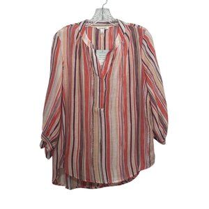 Palm Rio Striped High Low Blouse Shirt Small Orange Tan New Lightweight